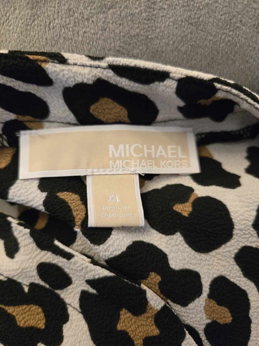 Michael Kors Leopard Print V-Neck Blouse in Tan and Black
